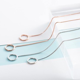 Minimalist Pull Through Earrings 925 Sterling Silver Rose Gold Plated For Women Mini Circle Drop Threader Tassel Long Chain Earrings