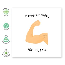 Birthday Card For Him - 'Mr. Muscle' - Gifts for Men, Husband, Boyfriend, Brother, Bro, Gym Enthusiasts, Babe, Darling, Guys, Boys - Big Biceps - Comes with Fun Stickers