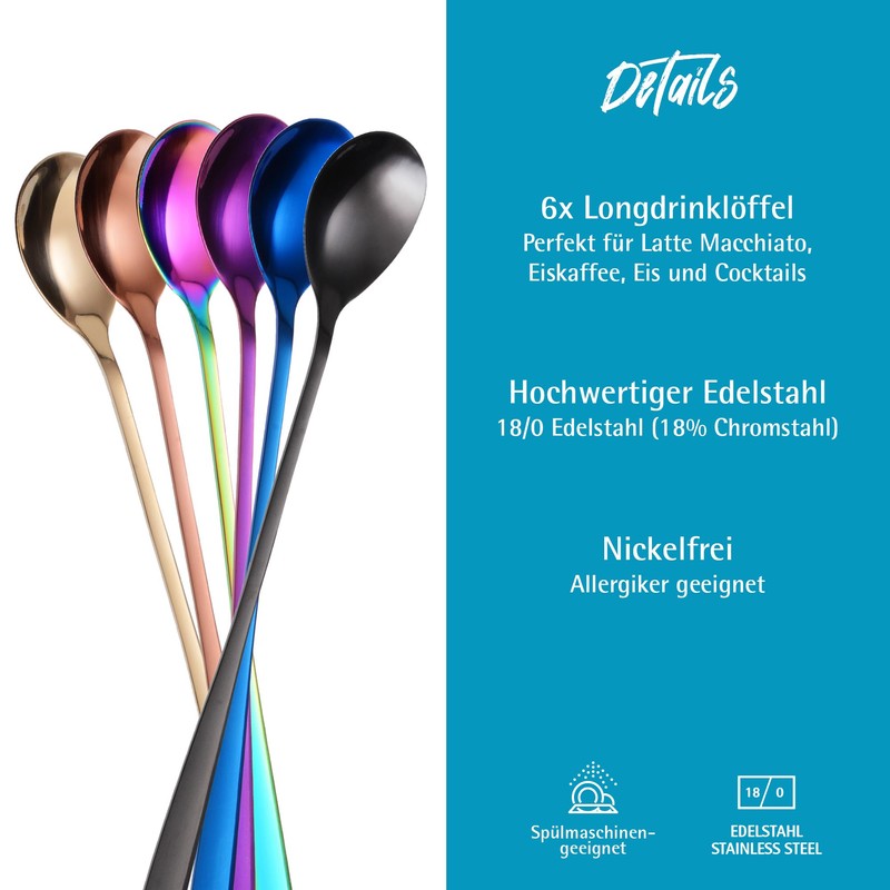 GRÄWE Königstein Series Long Drinking Spoons, Set of 6, Stainless