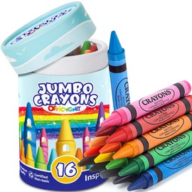 16 Colors Jumbo Crayons for Toddlers 1-3, Easy to Hold Large Washable Crayons for Kids Ages 2-4 4-8, Non-Toxic Crayon for Kids Art Supplies, Perfect Birthday Gifts Easter Party Favors for Boys Girls