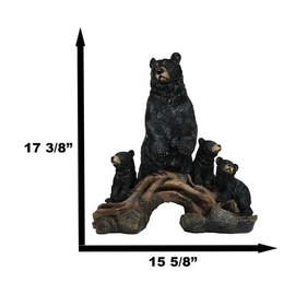 Ebros Large Realistic Rustic Forest Protective Mother Black Bear with 3 Cubs Standing On Wooden Log Bridge Statue 17.25" High Family Bears Western Cabin Lodge Decor Figurine As Garden Patio and Home