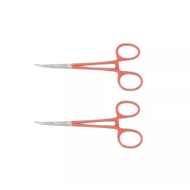 Unbranded 2 Premium Mosquito Hemostat Forceps 5" Curved "Fine" Locking Handle "Red" Color
