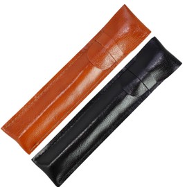 kwinfei 2PCS Leather Pen Black and Brown Set Holder Case for Stylus Ballpoint Fountain Pens,Handmade PU Leather Protective Sleeve Pouch for Writing Instruments, Optical Pencils,Travel-Friendly