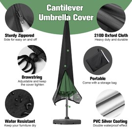 Cantilever Umbrella Cover 210D Oxford Fabric Heavy Duty Waterproof Patio Umbrella Parasol Covers Fits up to 11FT Outdoor Umbrellas, Offset Hanging Parasol Cover Black