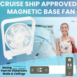 Magnetic Fan for Cruise Ship - Magnetically Sticks on Cabin Ceilings and Walls - Ultra Thin Yet Powerful 3-Gear, Portable & Cabin Approved, Rechargeable Battery - The Original Portable Cruise Fan 2026