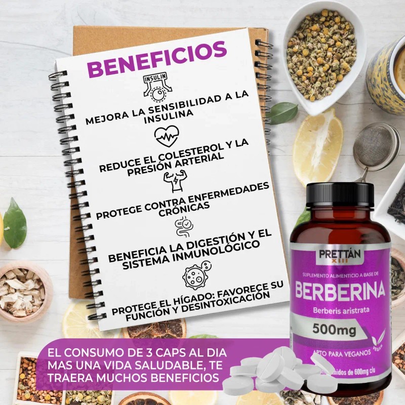 Berberina Prettan Suplemento Nivelador De Azúcar 500mg Berberina