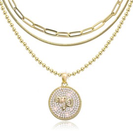 GOLDEN FISH 14K Gold Layered Necklace for Women | Zodiac Constellation Pendant | Paperclip, Snake & Ball Chain Necklace | Trendy Statement Jewelry 12 Constellation, Normal, Metal Cubic Zirconia, Cubic