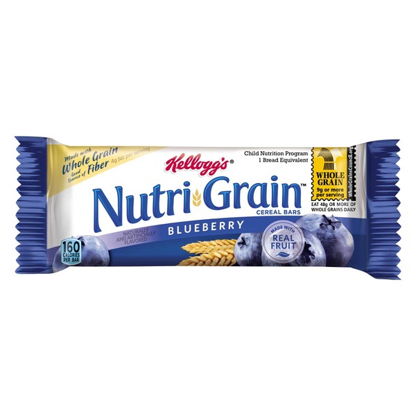 Kelloggs Nutrigrain Blueberry Cereal Bar, 1.55 Ounce -- 96 per case.