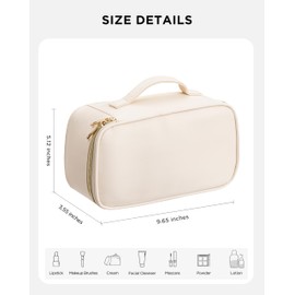Makeup Bag for Women Small Travel Makeup Bag Organizer Portable Toiletry Bag Cute Makeup Bags Waterproof Leather Cosmetic Bag Makeup Case with Handle, Beige