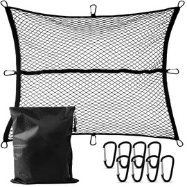 Truck Bed Cargo Net, Stretchable from 4'x4' to 7'x7',High Elastic Cargo Net with Storage Bag and 8 rustproof Buckles, Ideal for ATV, SUV, UTV, Truck and Boat Use, Black