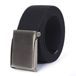 Mile High Life Canvas Web Belt | Cut to Fit Up to 52" | Flip-Top Matte Silver Nickel Buckle (3 Pack Black/Brown/Navy White)