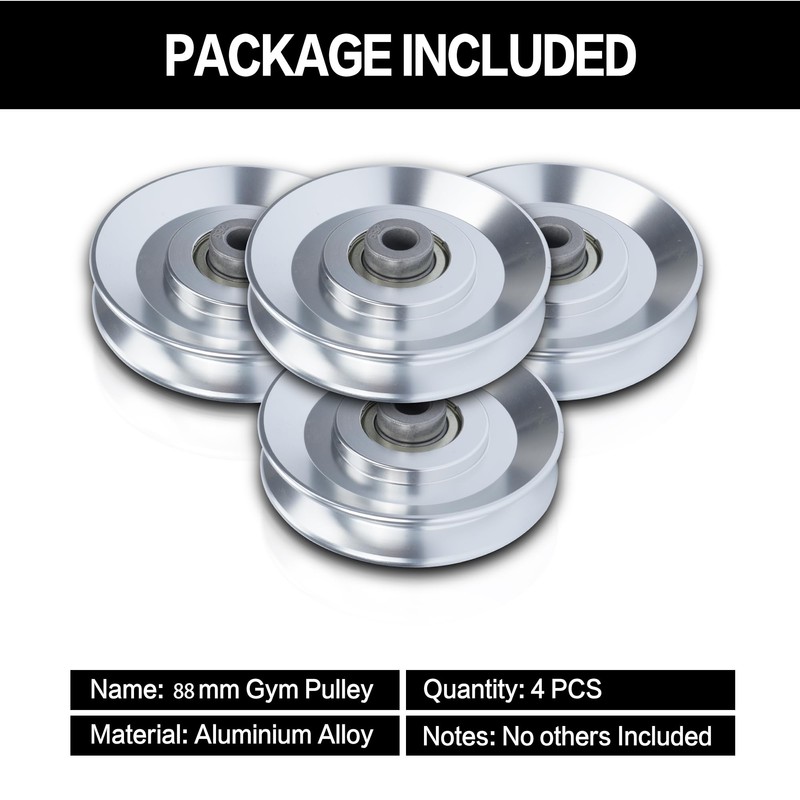Nisorpa 4pcs Universal 88mm Aluminium Alloy Bearing Pulley Wheel Cable