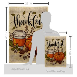 Breeze Decor Burlap Garden House Flag Kit Fall Thanksgiving Turkey Give Thanks Gobble Pumpkin Season Autumntime Cornucopia Decoration Banner Small Yard Gift Double-Sided, Made in USA