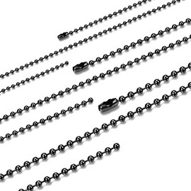 FOSIR 2.4-4mm Stainless Steel Black Ball Chain Necklace for Men Women, 3Pcs Beaded Military Chains for Men, Dog Tag Chain Necklaces Set, 18-30 Inch