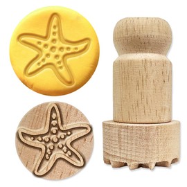 OLYCRAFT Wooden Stamp 2.5 cm Starfish Round Stamp Round Pottery Stamp Small Stamp Wooden Clay Stamp Round Wooden Stamp Oceans Wooden Stamp for Card Making DIY Crafts Letters Diaries
