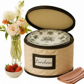 Dinner Plates Storage - Quilted Microfiber China Organizer Box with Dividers , Protects & Organizes Up to 12 Plates of 10" - Ideal for Seasonal Dishware Protection