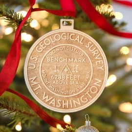 Mount Washington Ornament Christmas Benchmark New Hampshire Wood USGS Engraved 3.1" NH