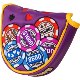 Big Teeth Big Win Putter Cover, Golf Mallet Putter Headcover Magnetic, Heel Mallet Putter Golf Head Cover,Golf Head Covers Golf Club Protector for Men, Casino Poker Golf Club Head Covers Purple