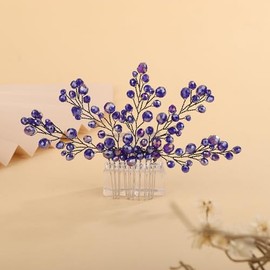 Rumtock Blue Beads Branch Hair Piece for Wedding Brides Women Girls Black Hair Accessories Boho Jewelry (Blue)