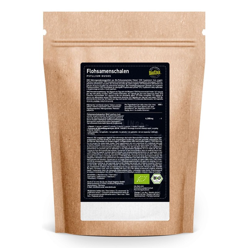 Biotiva Organic Psyllium Husk Capsules - 180 Caps - 700mg