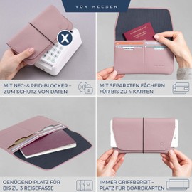 VON HEESEN Leather Passport Holder with RFID Protection - Passport Case Made of Genuine Leather - Passport Organiser for Style-Conscious Men and Women in Lavender