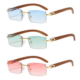 Heptagram Rectangle Fashion Rimless Sunglasses for Women Men Gangster 90s Frameless Shades Retro Vintage Trendy Eyewear (3 PCS-Gradient Blue Lens+Gradient Green Lens+Gradient Pink Lens)