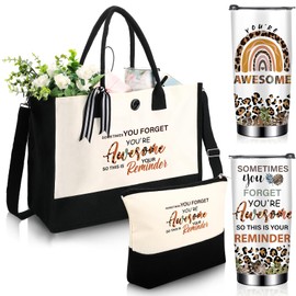 Silkfly 3 Pcs You're Awesome Set for Women Christmas Gifts Stainless Steel Tumbler Canvas Tote Bag Mothers Day Birthday Gifts for Friend Family