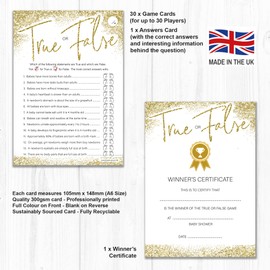 Olivia Samuel True or False Baby Shower Game for up to 30 Players from Gold Sparkle Design with Winner Certificate – Unisex – Made in the UK