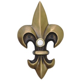 Waterwood Solid Brass Large Fleur De Lis Doorbell in Antique Finish - Wired & Illuminated Push Button from Environmentally Friendly Recycled Material