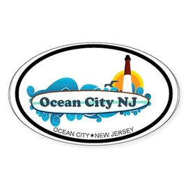 CafePress Ocean City NJ Surf Design. Oval Car Bumper Sticker