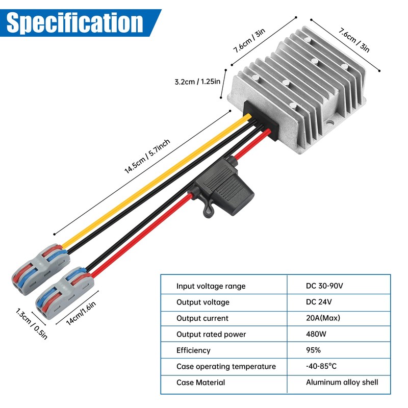 YABOANG DC DC Converter Voltage Converter 24/48/60/72V to 24V 20A
