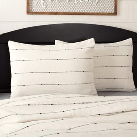 Piper Classics Farmcloth Stripe Standard Sham, 21" x 27", Urban Rustic Farmhouse Bedding, Natural Cream w/Black Stripes Pillow Cover