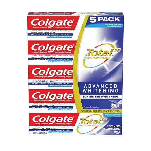 Colgate Total SF Advanced Whitening Toothpaste 6.4 oz, 5-pack