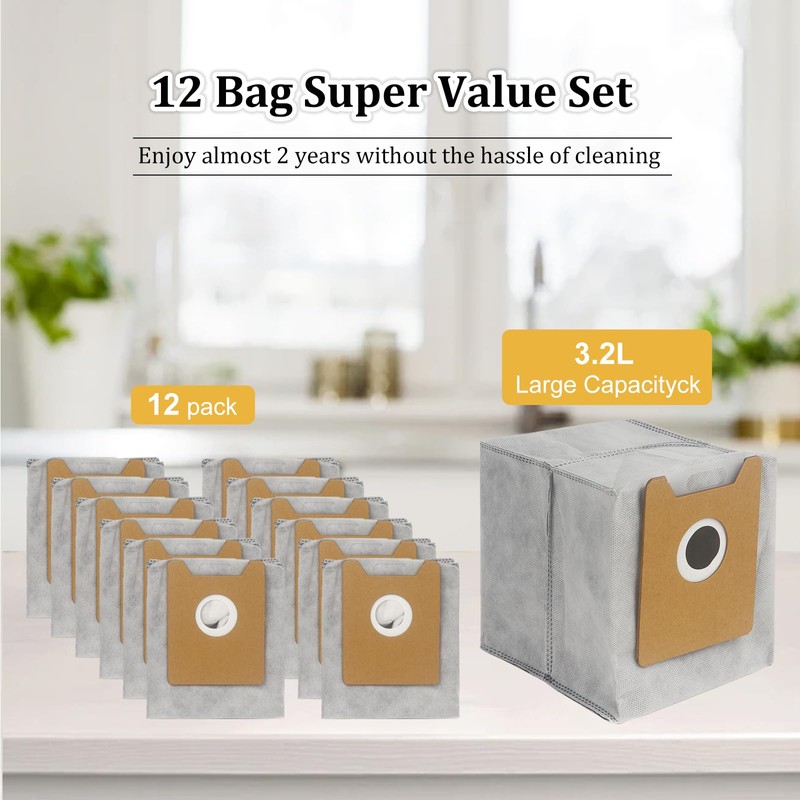 12 Pack Replacement Dust Bags Compatible with Eufy Clean G35+,