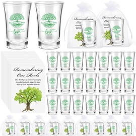 Qinyoung Family Reunion Gifts Acrylic Plastic Shot Clear Glasses with Inspirational Card Organza Bag Family Tree Party Souvenirs Family Reunion Favors for Families(30 Set)