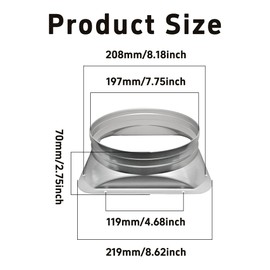 bociloy 8 Inch Duct Connector Flange, Metal Straight Pipe Flange Square to Round Interface for Ventilation, Cooling, Heating, Air Conditioning Systems with Screws