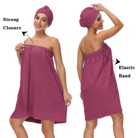 Verve Jelly Women’S Bath Wrap Cotton Spa Shower Ladies Towel Dress Adjustable Robe With Pocket Hair Turban Towel