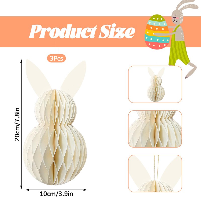LUMOOM Pack of 3 Easter Decoration Honeycomb Balls, Easter Bunny