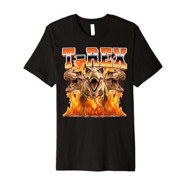 T-Rex Dinosaur Tyrannosaurus Rex Flames 90s Bootleg Style Premium T-Shirt