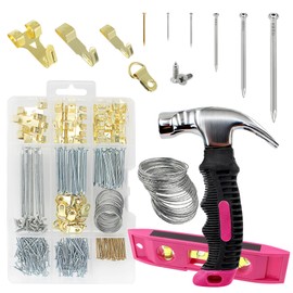 SHRJ Picture Hanging Kit Hanging Hardware Assorted with Magnetic Hammer D Ring Nails Hooks Wires Magnetic Level for Wall Mounting Heavy Picture Canvas Paintings Photos Frame Board Clock