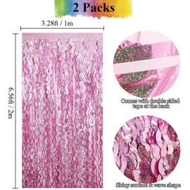 2Pcs Pink Wave Fringe Curtain HADEEONG 3.28ft x 6.56ft Tinsel Backdrop Foil Fringe Curtain Metallic Tinsel Curtain Party Streamers for Disco Birthday Bridal Shower Baby Shower Party Decorations