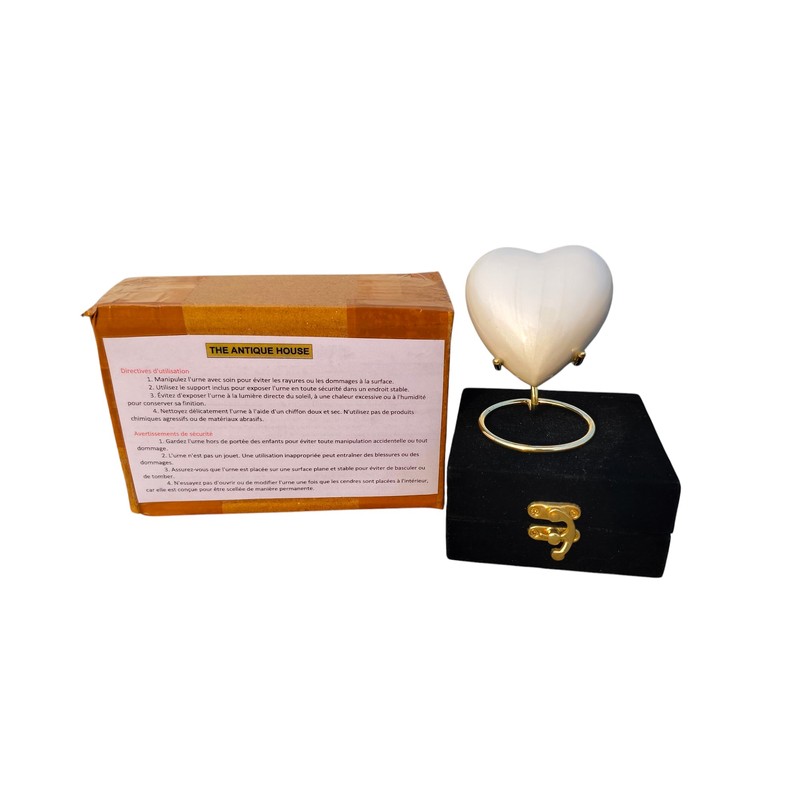 White Cremation Urn for Ashes Keepsake Heart Urn with Black
