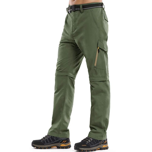 Hiking Pants for Men Convertible Zip Off Boy Scout Quick Dry Lightweight Cargo Travel Safari Pants (6088 Army Green 29)