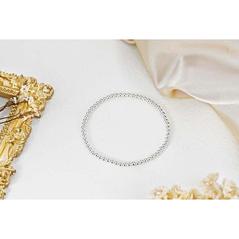 AeraVida Simple Round 3mm Beads .925 Sterling Silver Stretch Bracelet