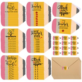 Spakon 48 Sets Teacher Appreciation Cards with Envelope and Sticker Pencil Shape Card Teacher Thank You Cards Bulk Inspirational Quotes Card Teacher Thank You Notes Teacher Appreciation Gifts