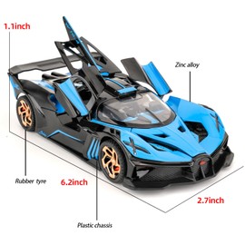 BDTCTK 1/32 Bugatti Bolide Sports Model Car, Zinc Alloy Pull Back Toy Car with Sound and Light for Kids Boy Girl Gift(Blue)