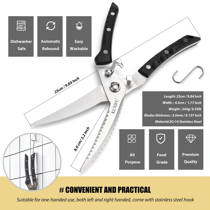 KUNIFU Poultry Shears, All Purpose Heavy Duty Kitchen Scissors For