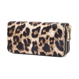 Nabegum Leopard Travel Wallet for Women Cheetah Cow Print Double Zipper Pocket Ladies Purse Large Capacity
