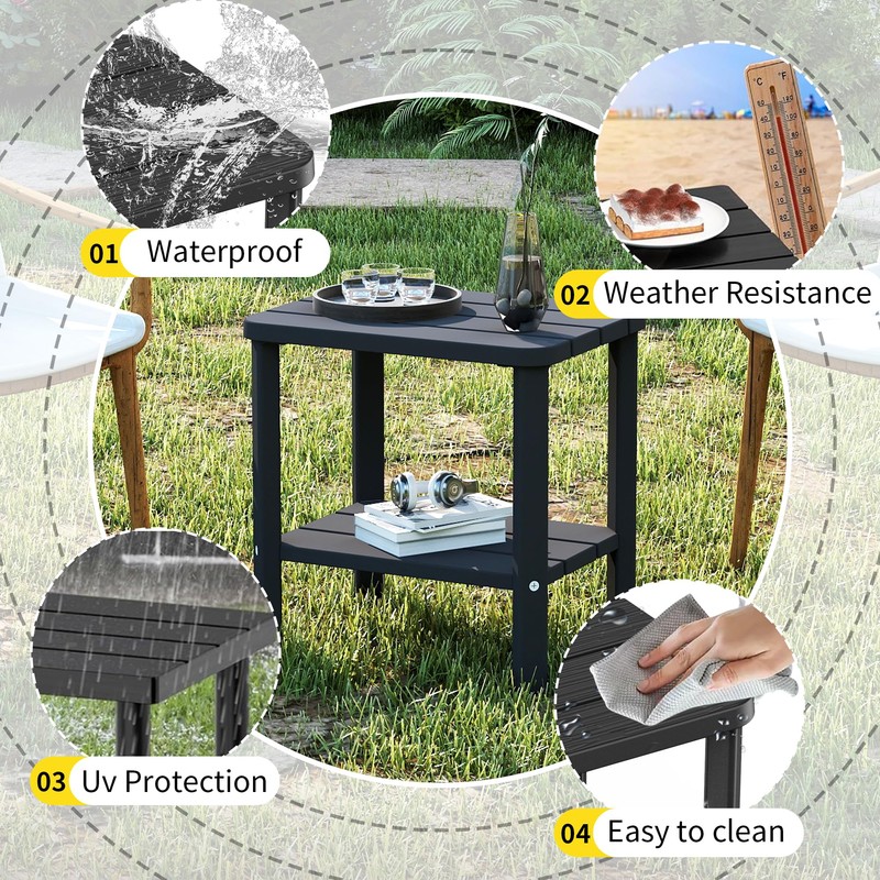 EasyUp Outdoor Side Table & End Table, 2-Tier Waterproof Resin