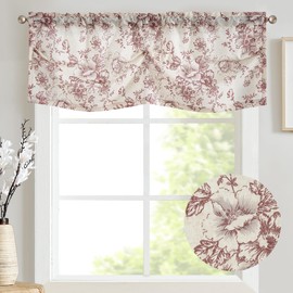 Jinchan - Cenefa plisada de lino para ventanas con estampado floral de 16 pulgadas, aspecto rústico festoneado, decoración decorativa para ventana, cocina, sala de estar, baño, filtrado de luz, 1